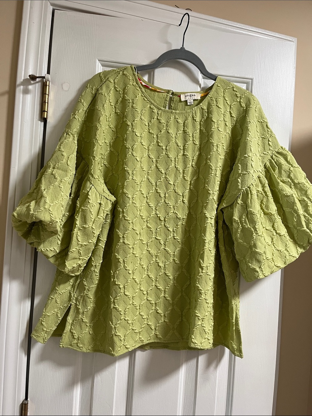 Umgee Lime Textured Balloon-Sleeve Blouse